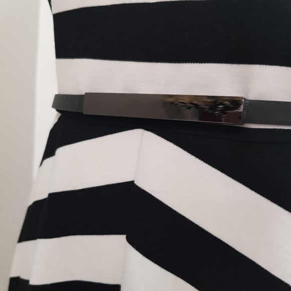 BASQUE Black and white stripe, fit and flare sleeveless dress with belt, size 12 - Picture 5 of 10